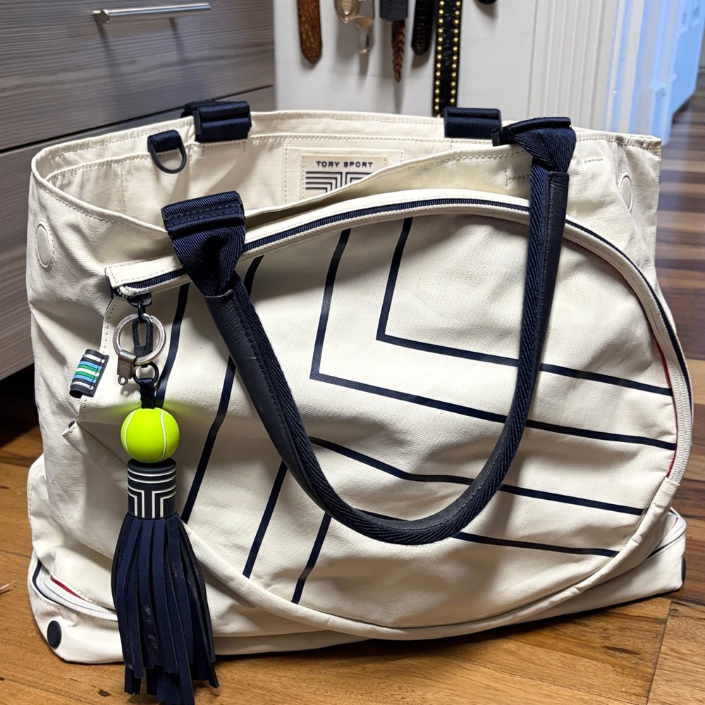 Tory Sport Cream and Navy Tennis Bag